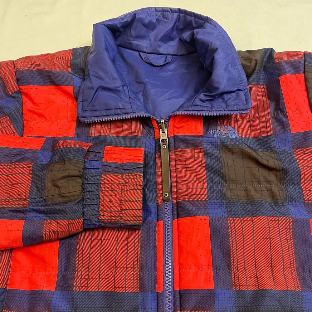 The North Face Reversible Jacket Red Blue Brown Plaid Indigo Women’s Large